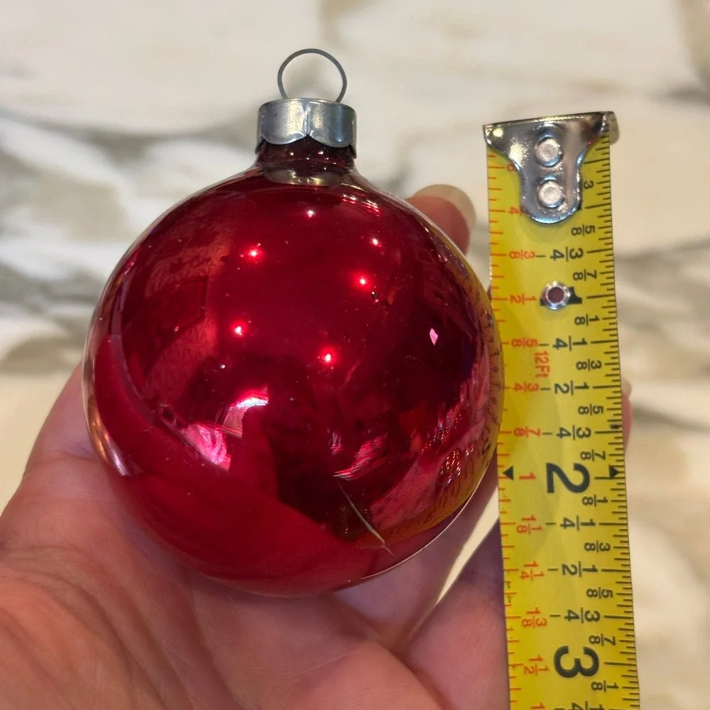 Assorted Vintage MCM Glass Ball Christmas Ornaments Red Gold Silver Set 6pc